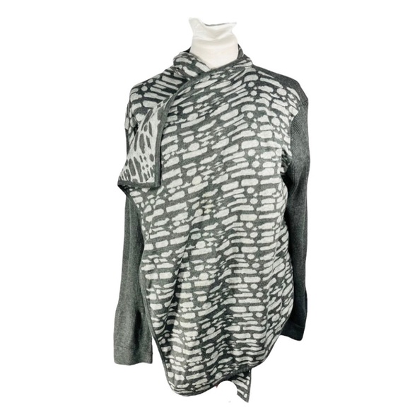 RAVEL shawl collar cardigan long sleeve grey knit two toned geometric Size XL - Picture 5 of 11